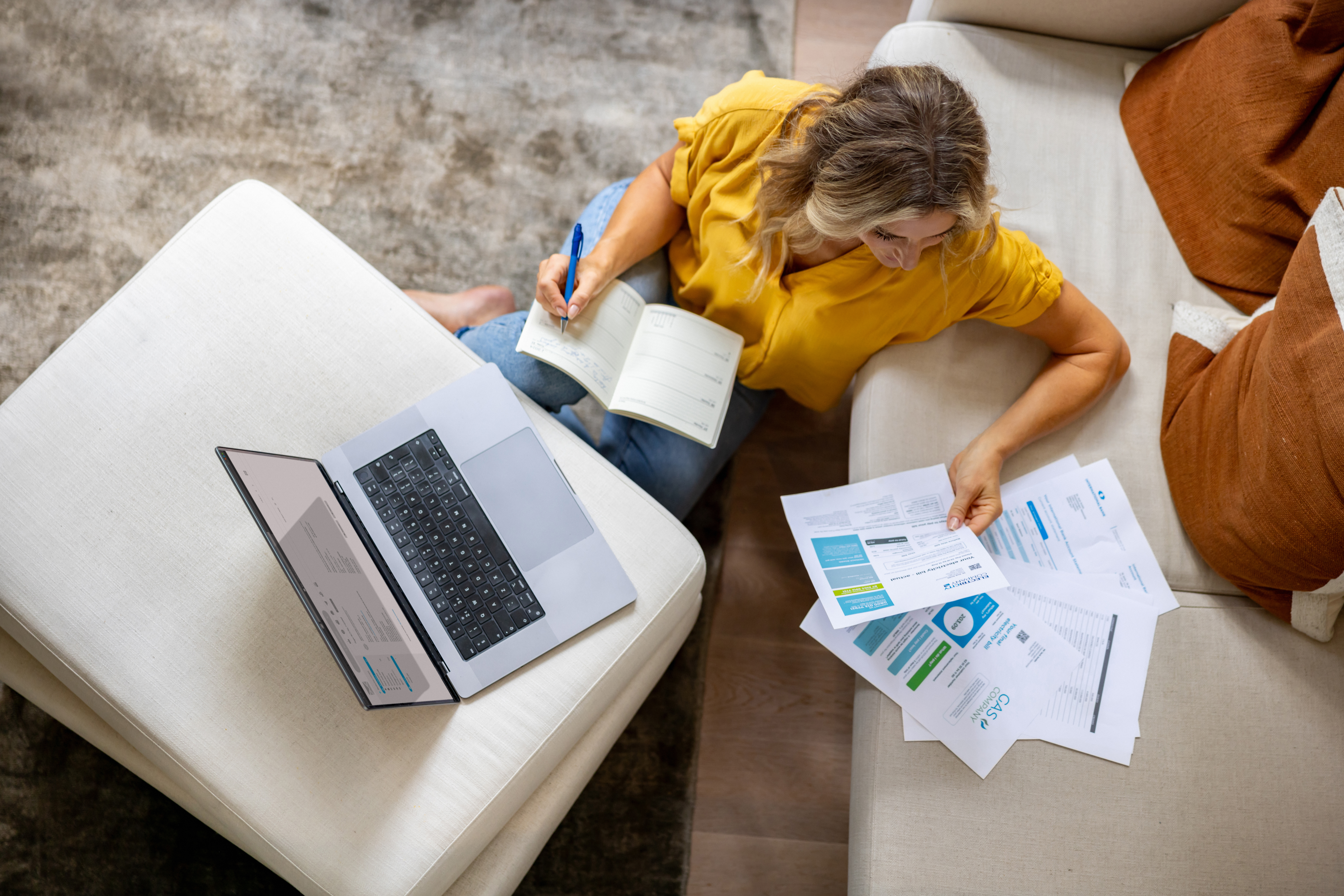Woman paying bills at computer