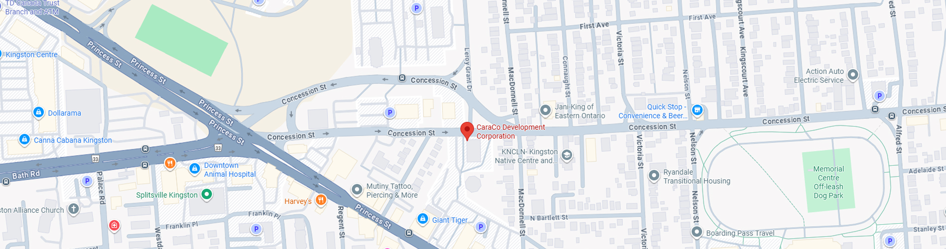 A map showing CaraCo Development Corporation's office location.