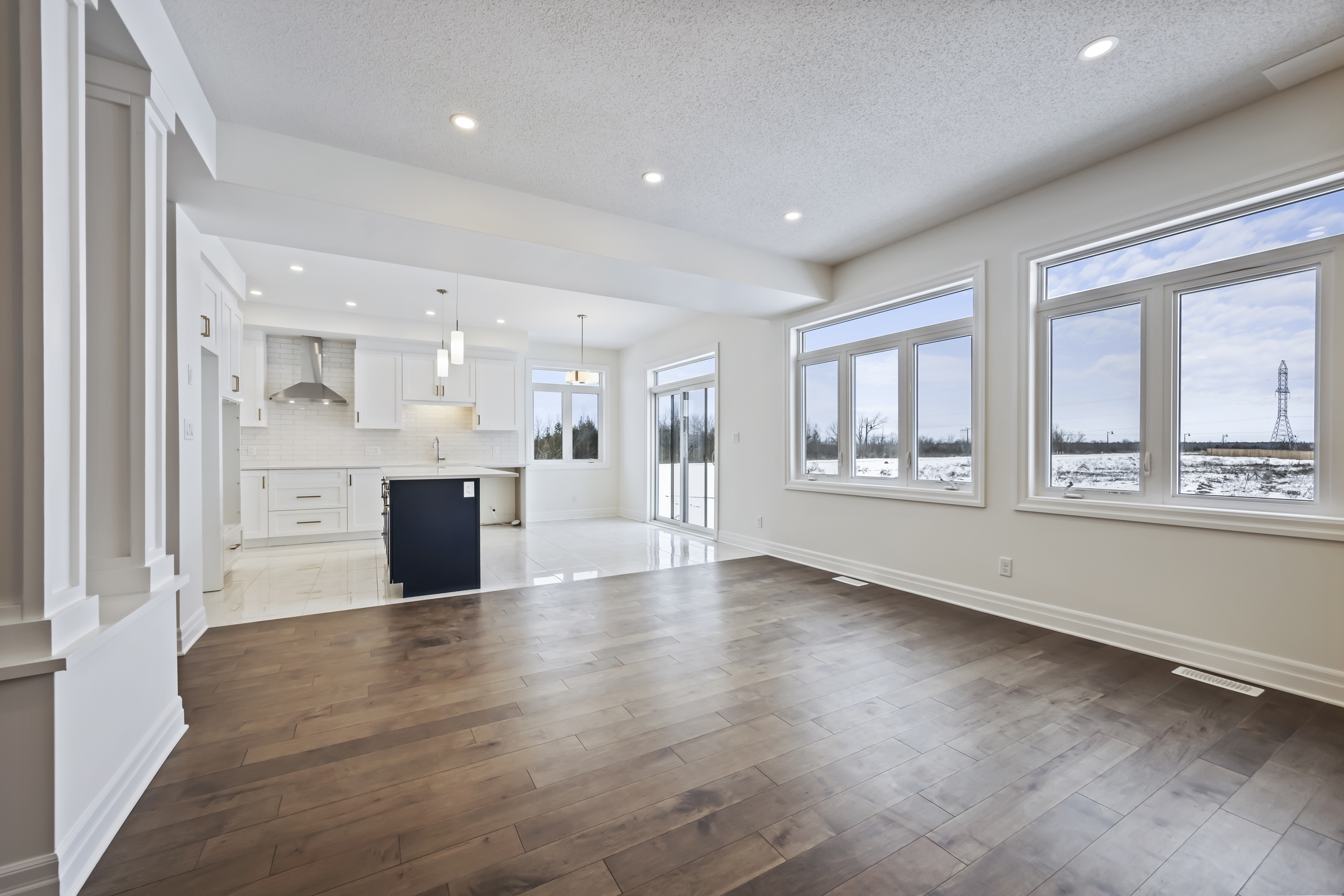 Open concept kitchen, living room and dining room