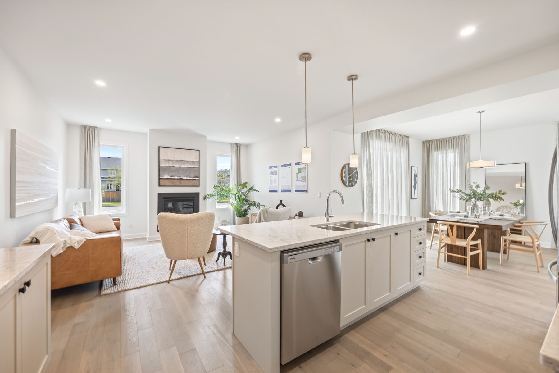 Open concept kitchen, living room, dining room
