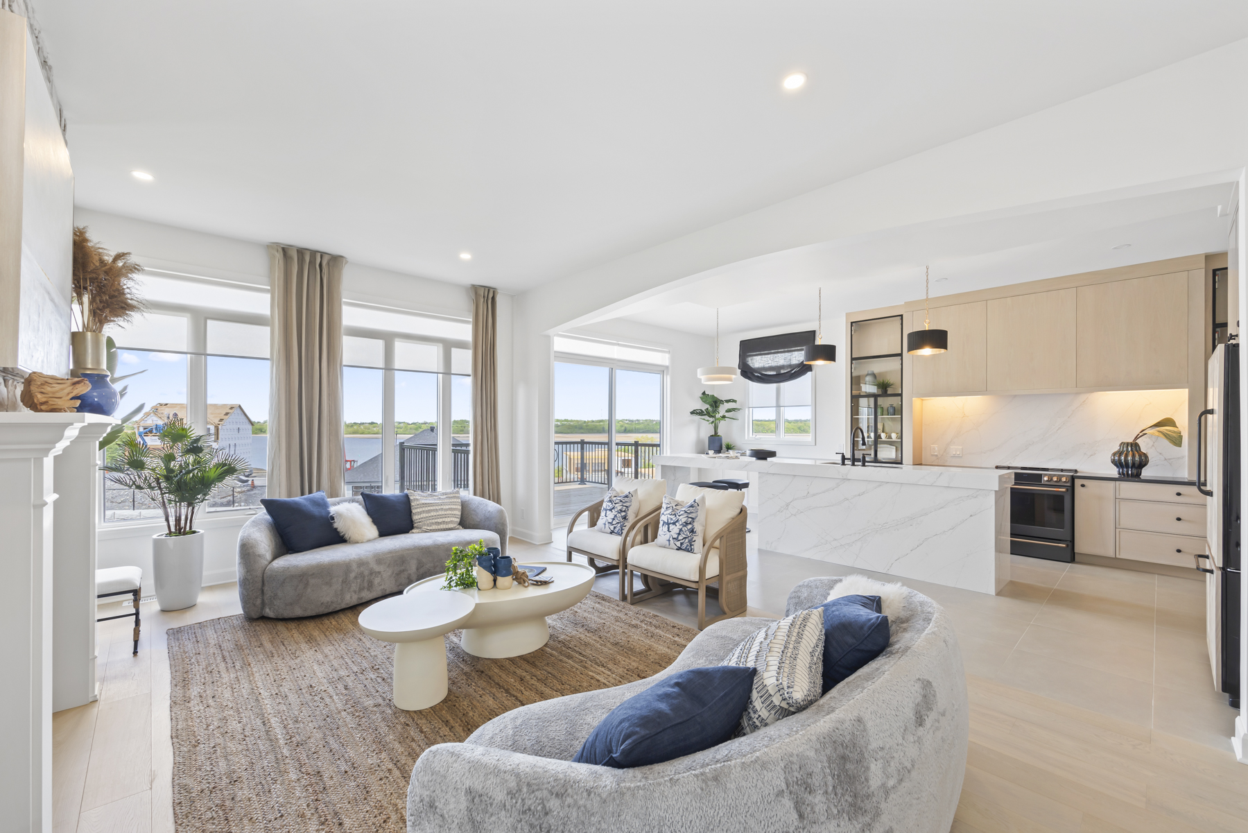 Open concept kitchen, living room and dining room