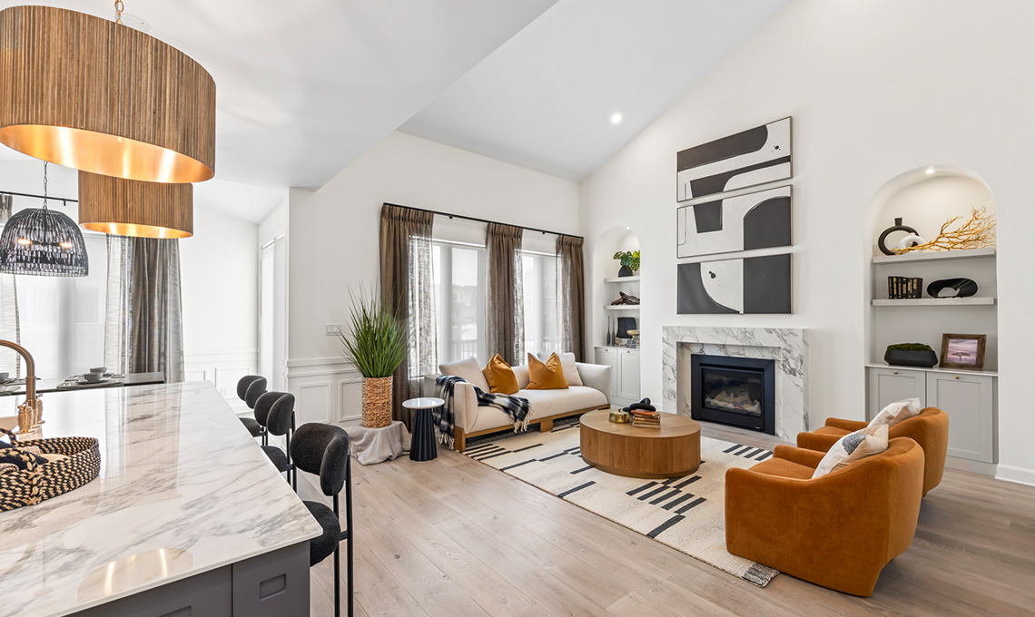 Open concept kitchen, living room