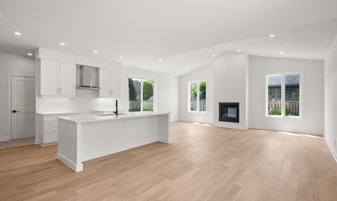 Open concept kitchen, living room and dining room