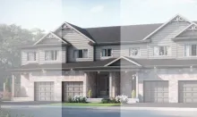 The Hamilton is the second home from the left in a quadruplex townhome.